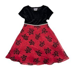 Blueberi Boulevard Girls Dress Size 6 Black Velour Red Floral Tulle Christmas